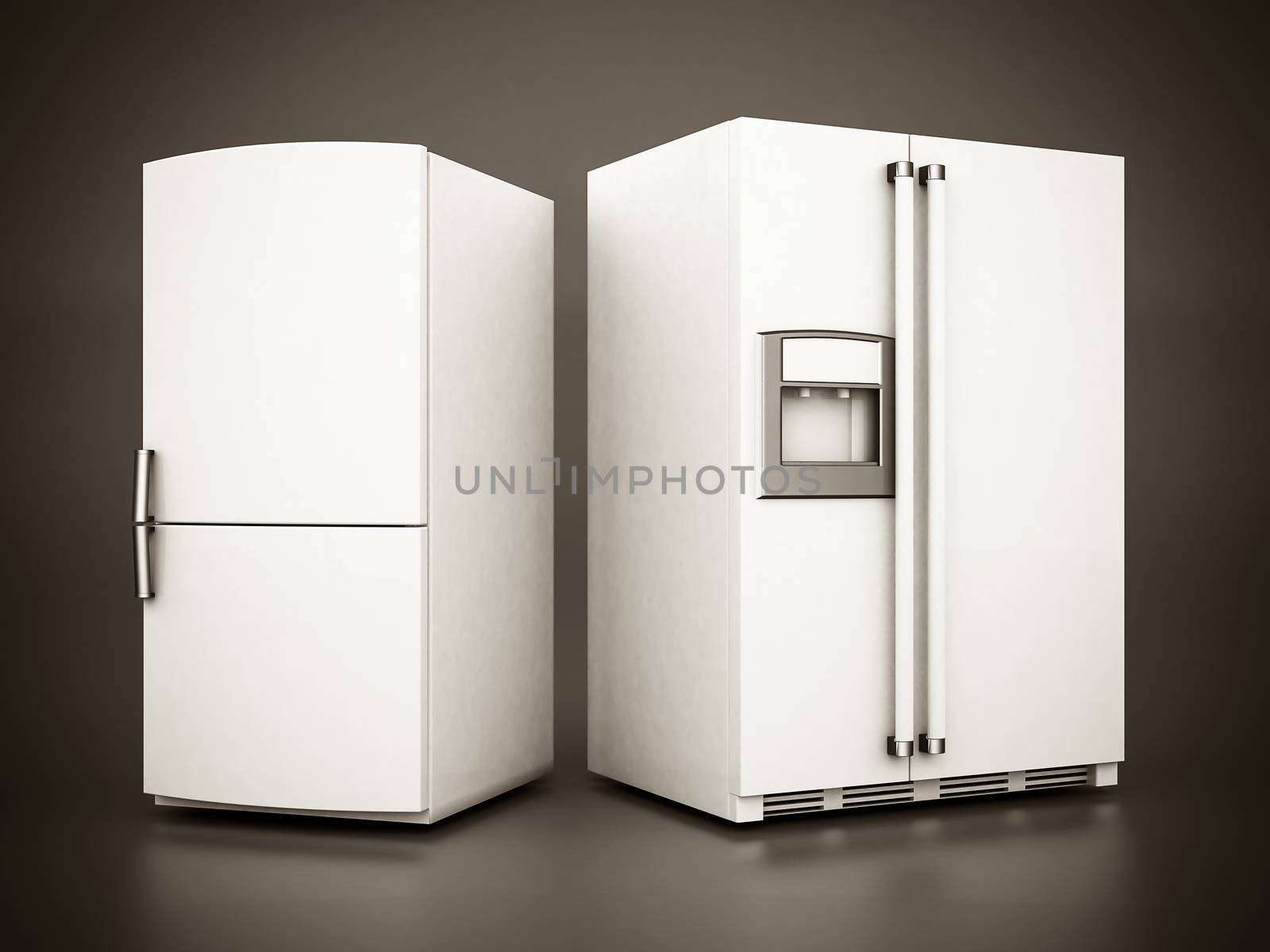 Picture a beautiful refrigerator on a gray background. black and white