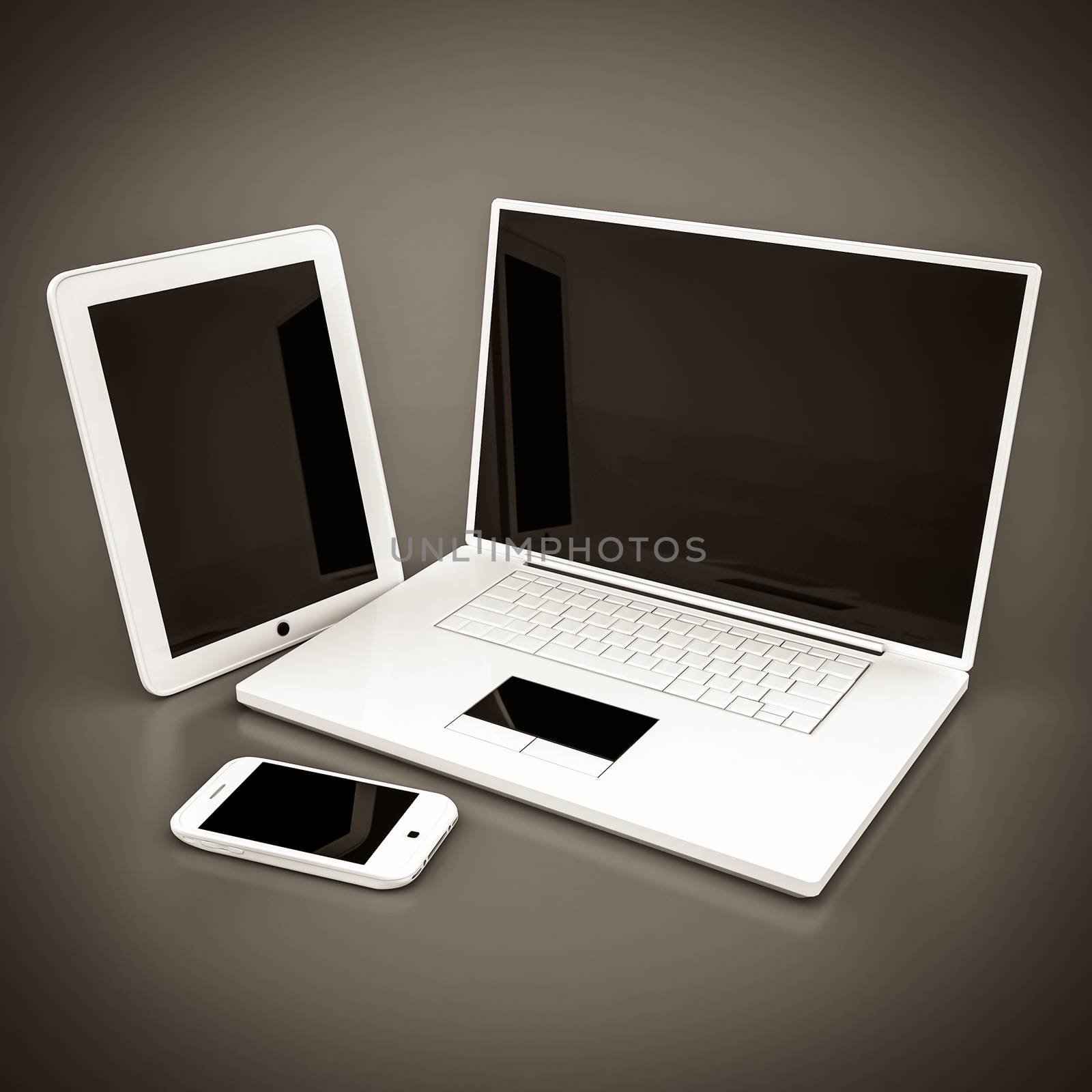 Laptop, tablet and smartphone by mrgarry