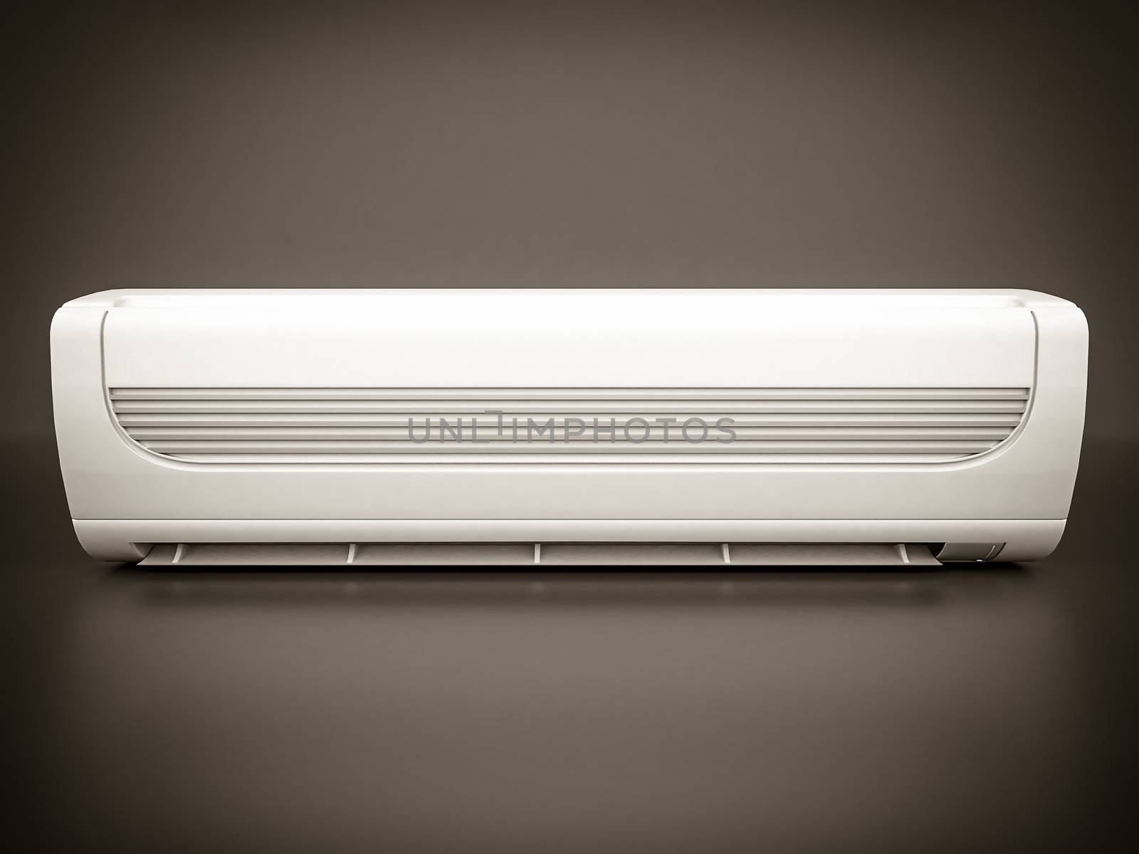 Image of modern air conditioner on a gray background. black and white