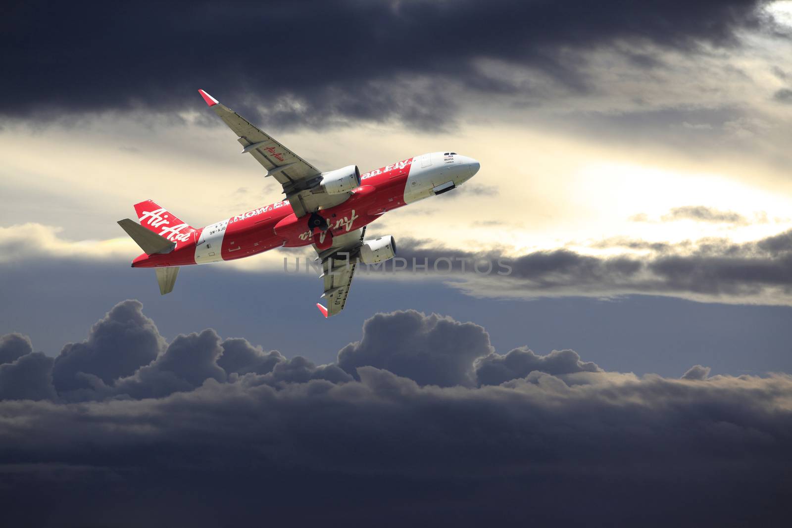 Kota Kinabalu, Borneo, Malaysia - JENUARY 03, 2015: HS-ABT Airbus A320-200 from Kota Kinabalu, Borneo. Landing to Hong Kong International Airport, Hong Kong S.A.R.