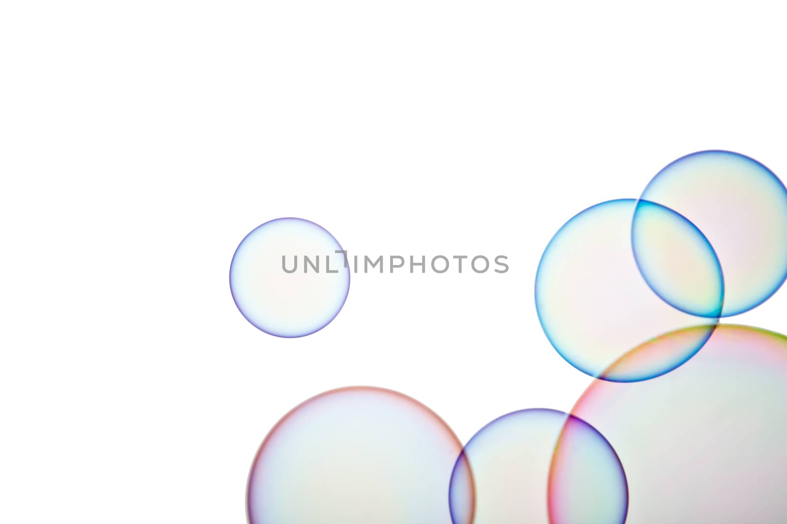 Group of soap bubbles on a white background