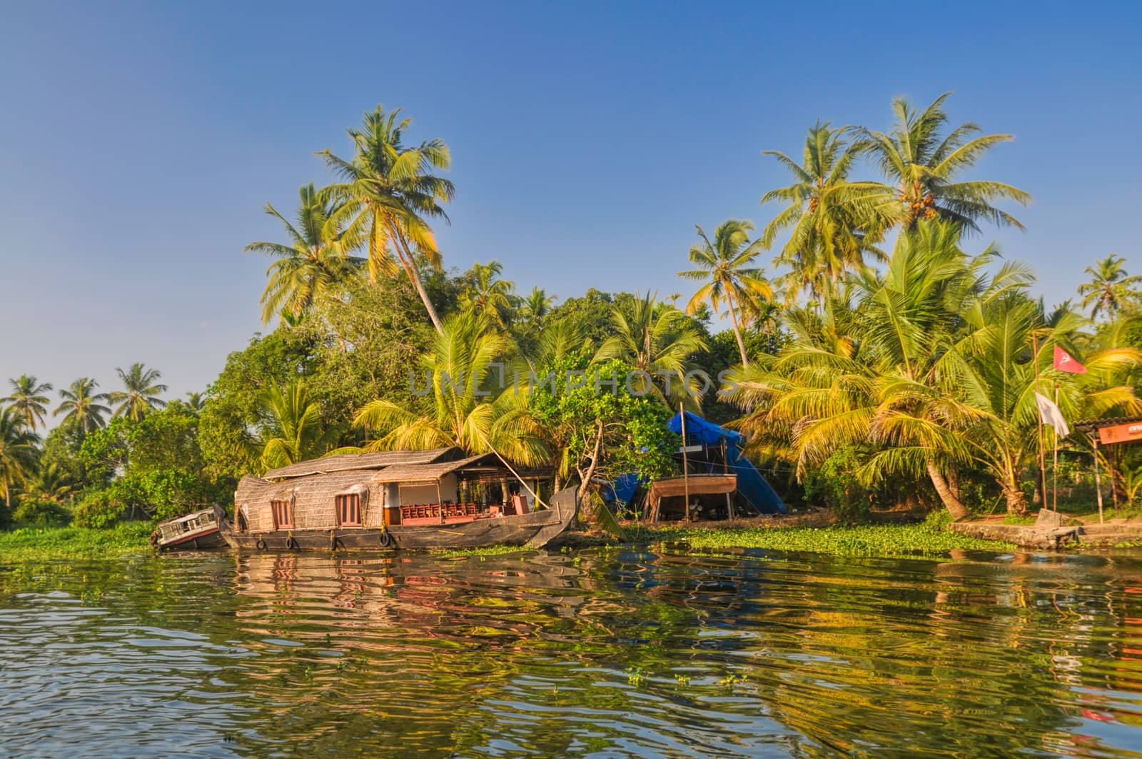 Picturesque houseboat traditional for Alleppey region in India