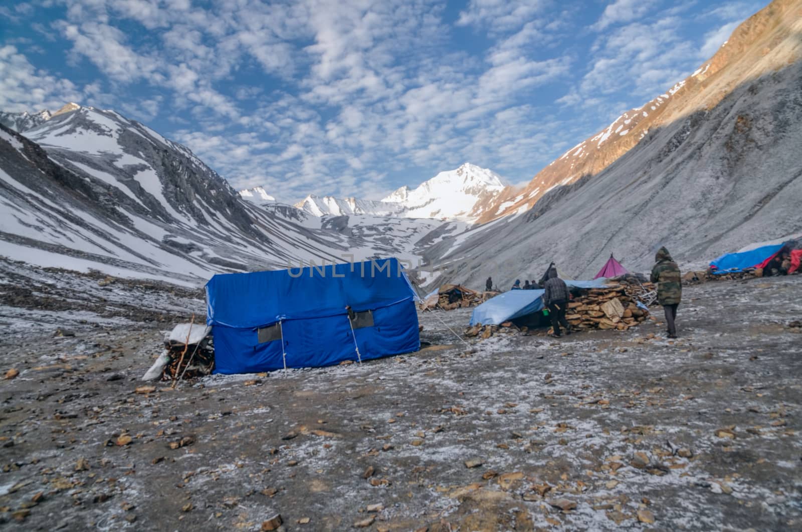 High altitude base camp in Himalayas mountains in Nepal