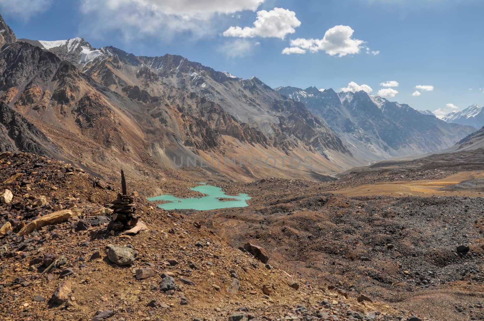 Scenic rocky valley in Pamir mountains in Tajikistan