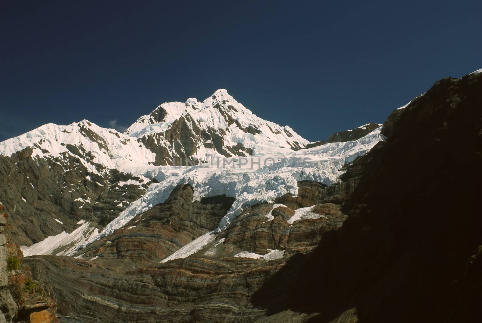 Majestic peak covered by snow in Peruvian Andes, Cordillera Blanca