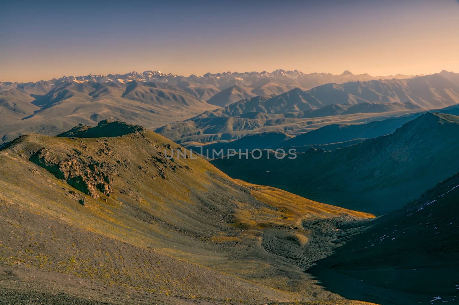 Scenic arid mountainous landscape in Kyrgyzstan