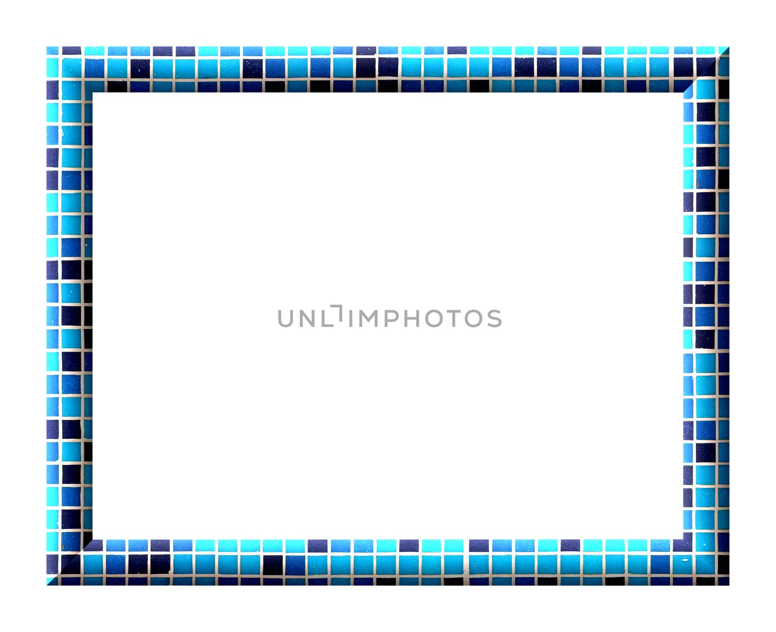 Empty convex rectangular frame with square tiles texture dark blue, light blue and turquoise