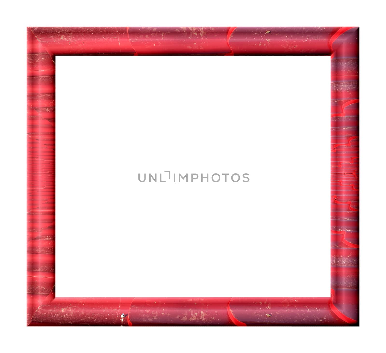 Convex rectangular frame red in grunge style on a white background