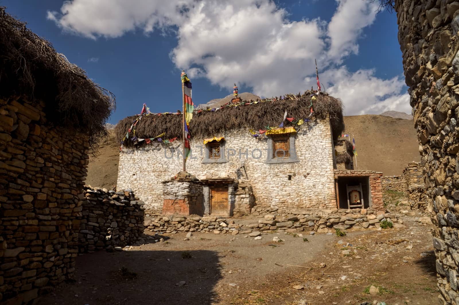 Scenic old village in Himalayas mountains in Nepal