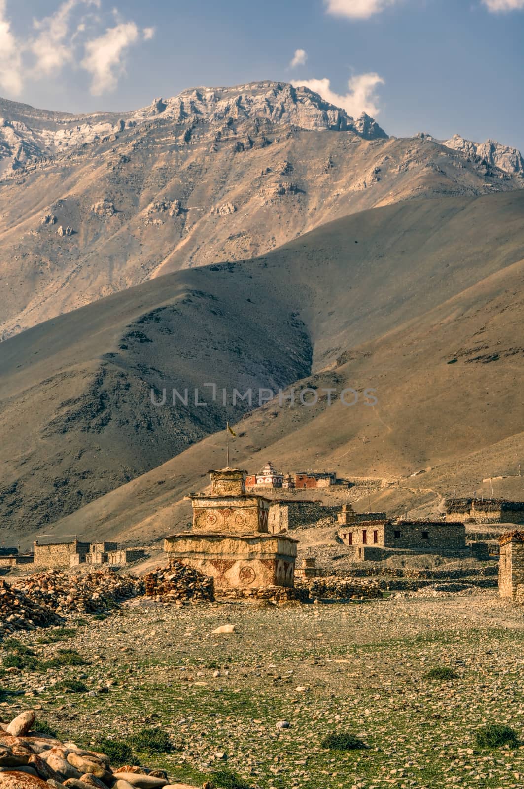 Scenic old traditional village in Himalayas mountains in Nepal