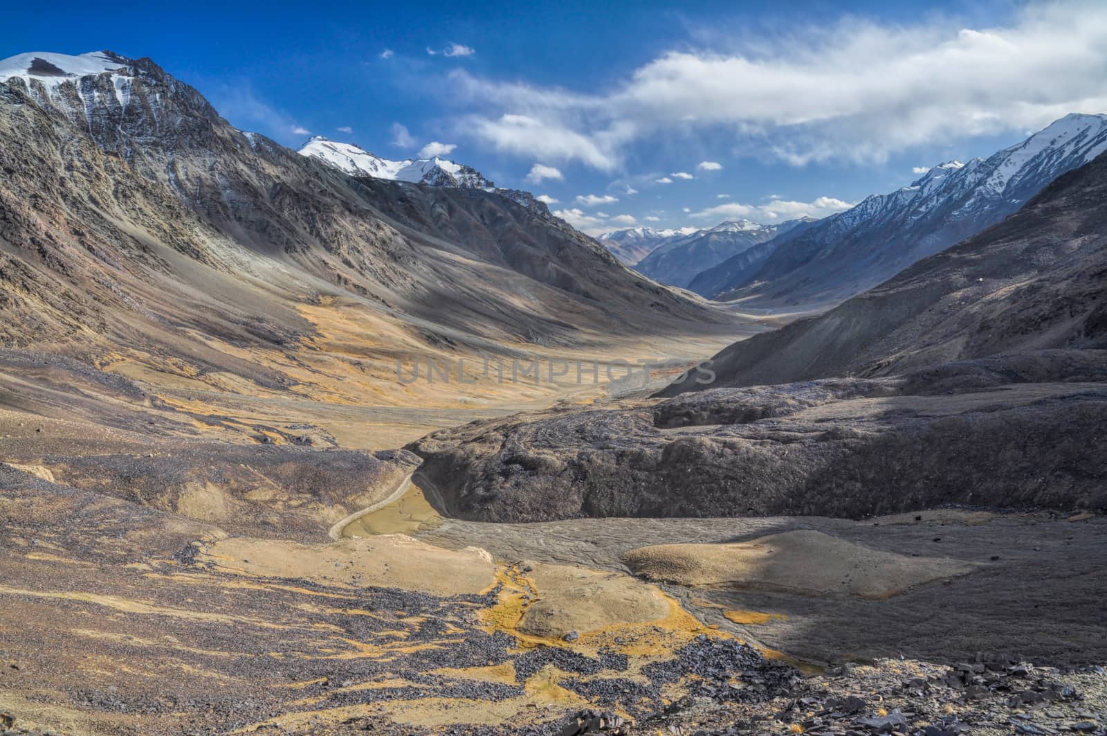 Scenic rocky valley in Pamir mountains in Tajikistan