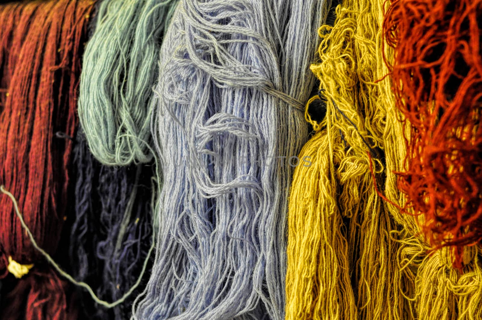 Colored wool used for weaving persian carpets in Iran