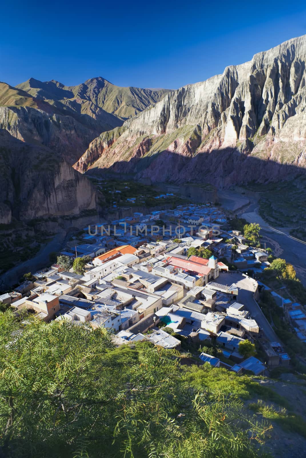 Picturesque town in narrow valley Quebrada de Humahuaca in Argentina, Jujuy province