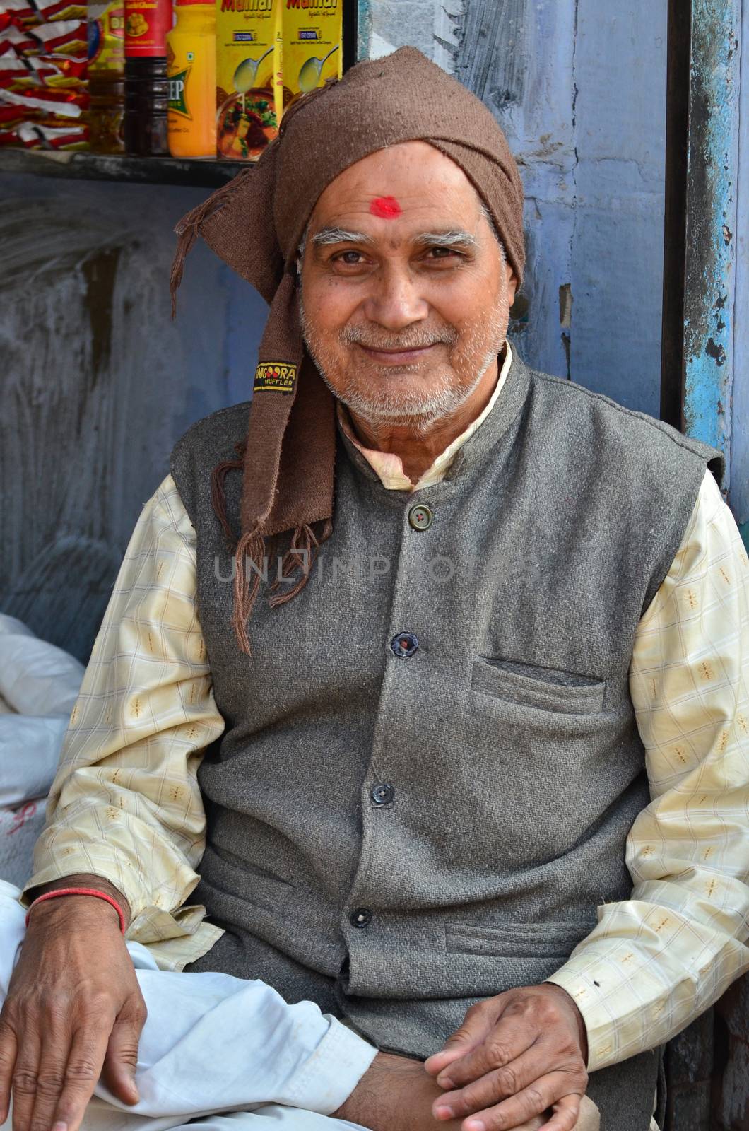 Jodhpur, India - January 1, 2015: Unidentified Indian man in the market on January 1, 2015 in Jodhpur, India. Jodhpur is know as the blue city.