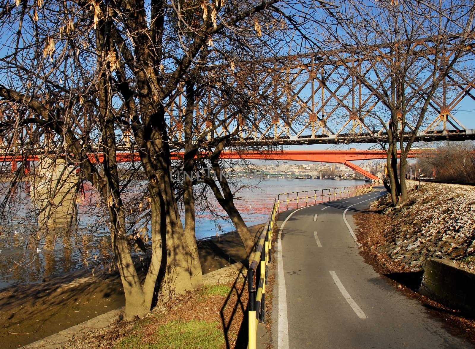 empty bicycle road along the Sava river in Belgrade, Serbia