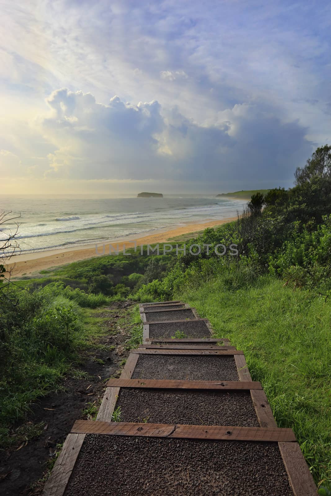 The timber and bitumen  path abruptly ends from the headland at Mystics Beach in Killalea State Park, then you make your own way down through the trees and vegetation.  Misty salt spray, filtered sunlight and breaking surf sure give this beach a mystical feel. Popular with surfers.