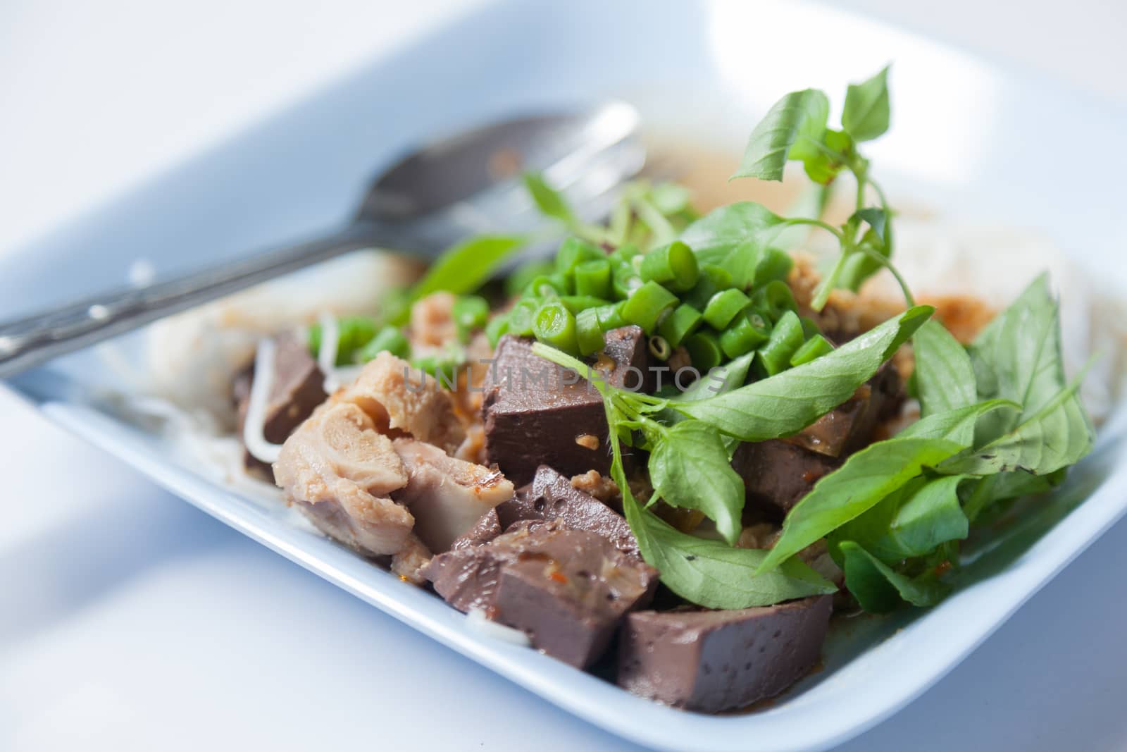 Thailand noodles food. With vegetables and meat with spicy ingredients.