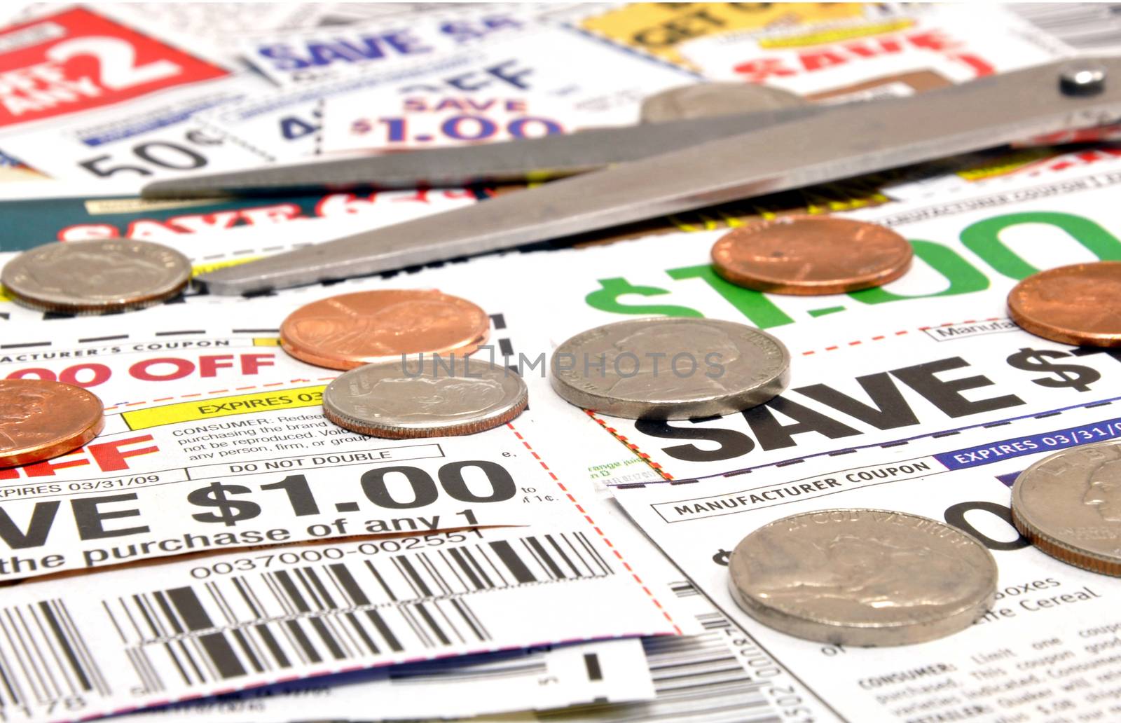 Colorful clipped grocery coupons