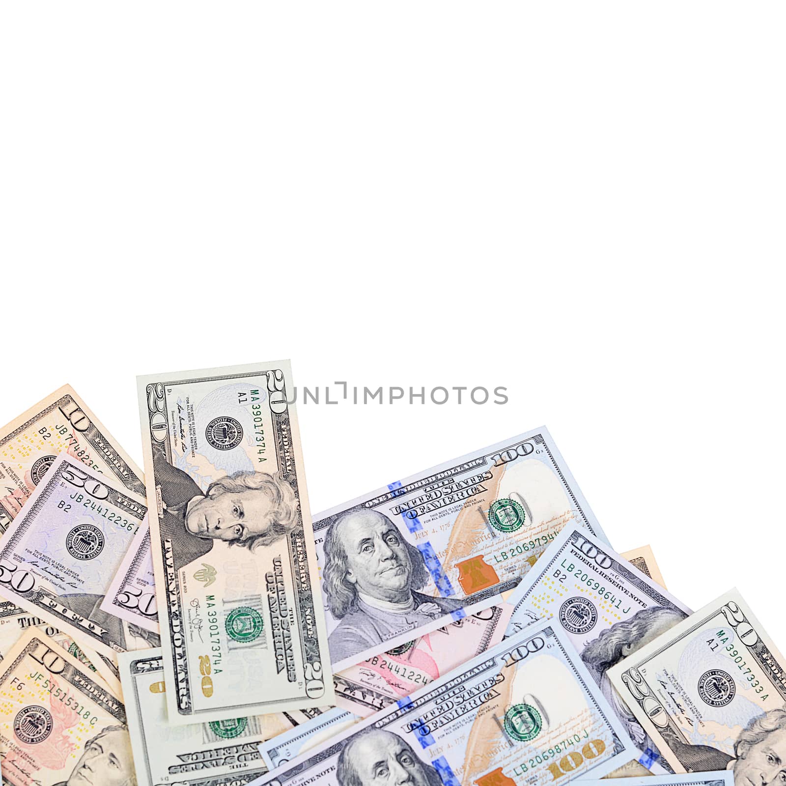 The dollar banknotes  isolated on white background