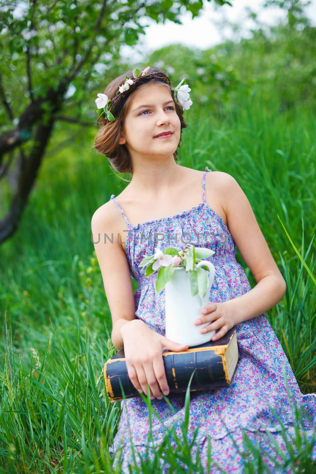 Girl in spring garden by maxoliki