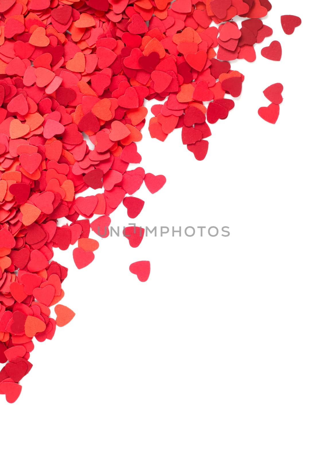 Corner frame made of paper hearts, isolated on white background, Valentines day concept