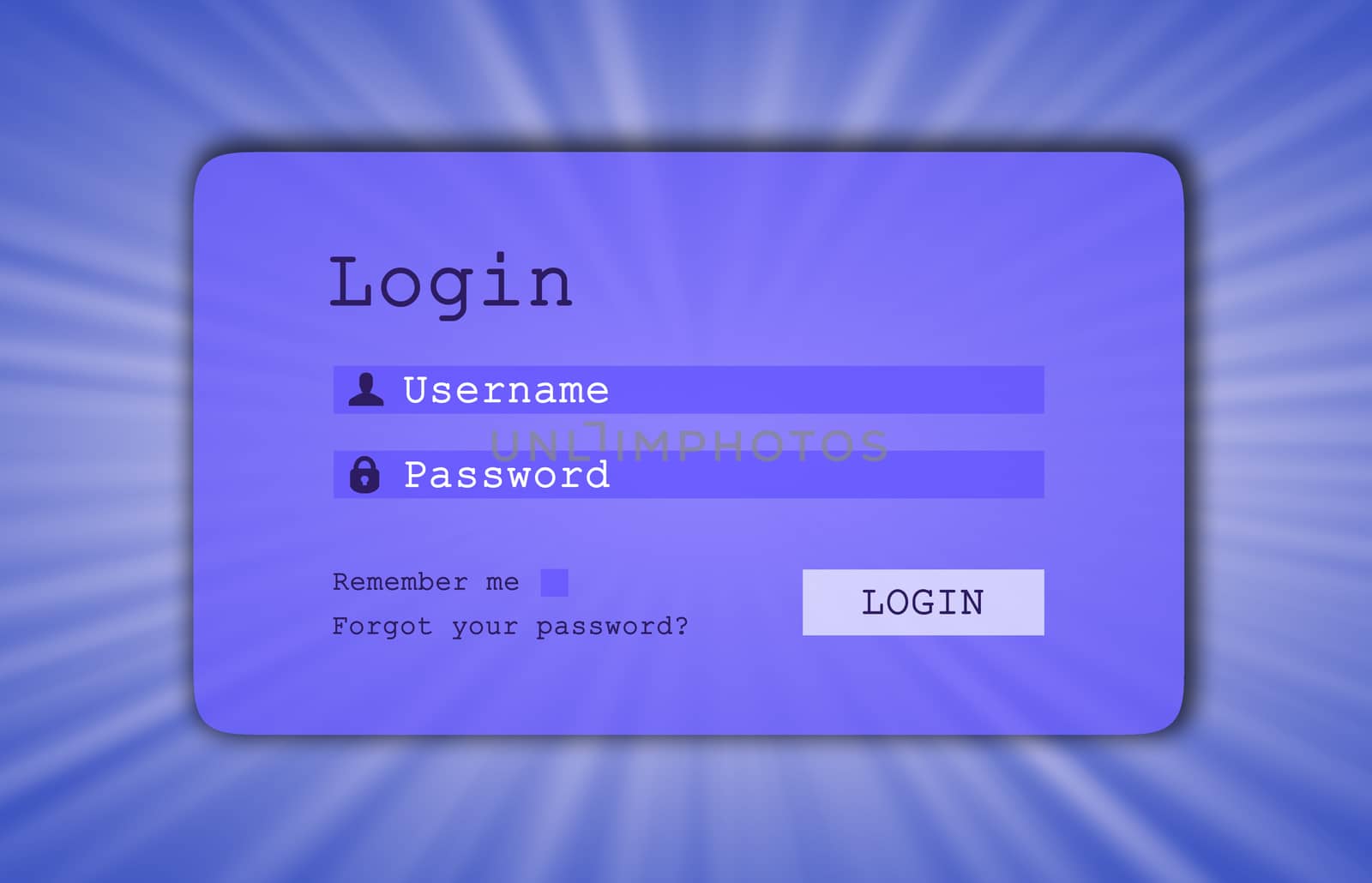 Login interface - username and password, starburst background, blue