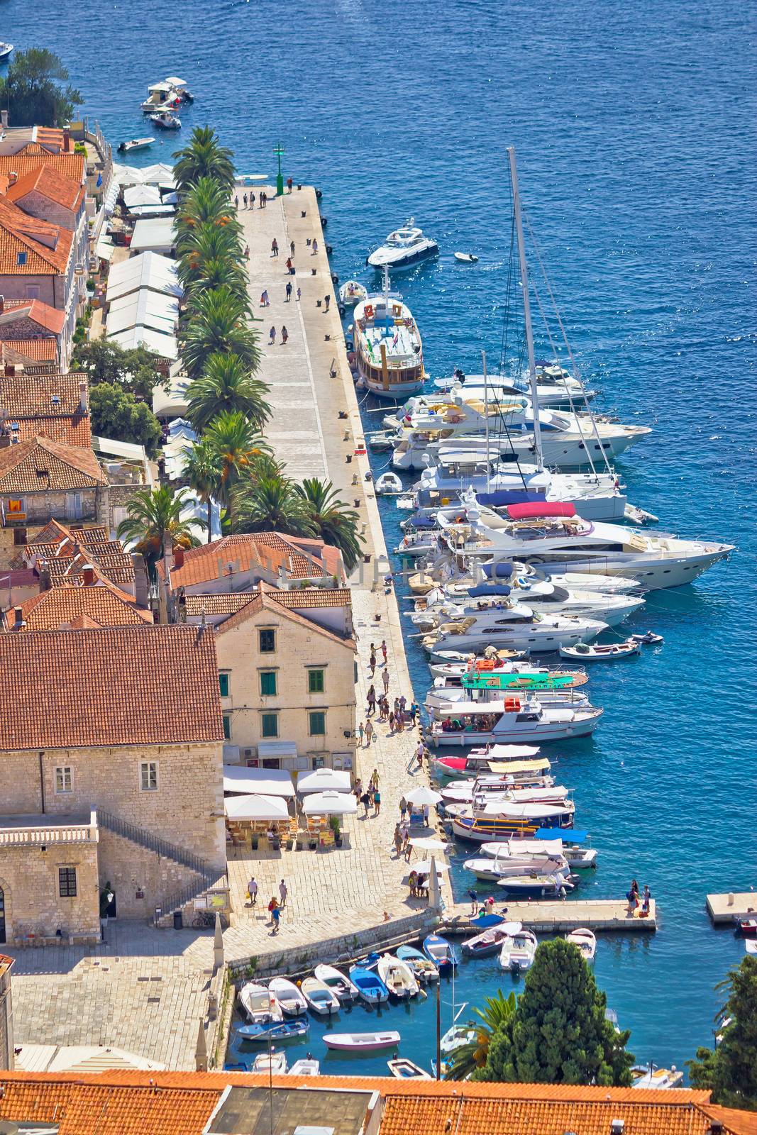 Hvar yachtin harbor aerial view, Dalmatian archipelago, Croatia
