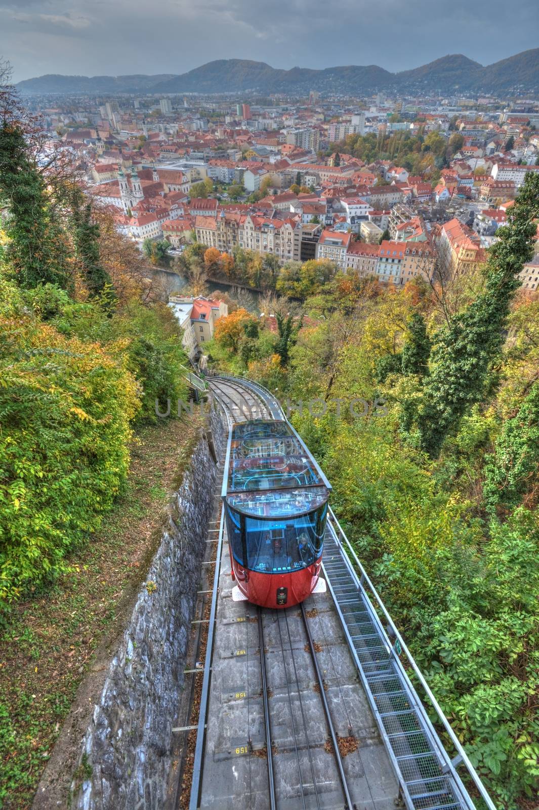 Red funicular in Graz, Austria