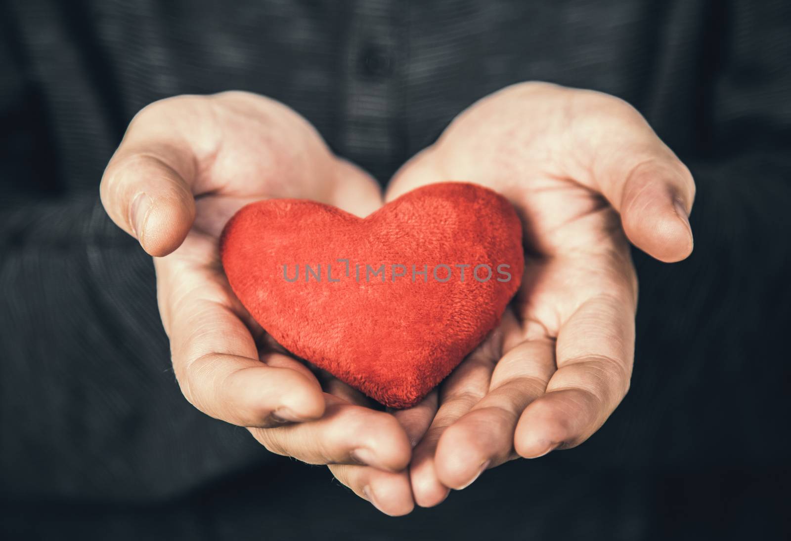 man holding red heart in her hands