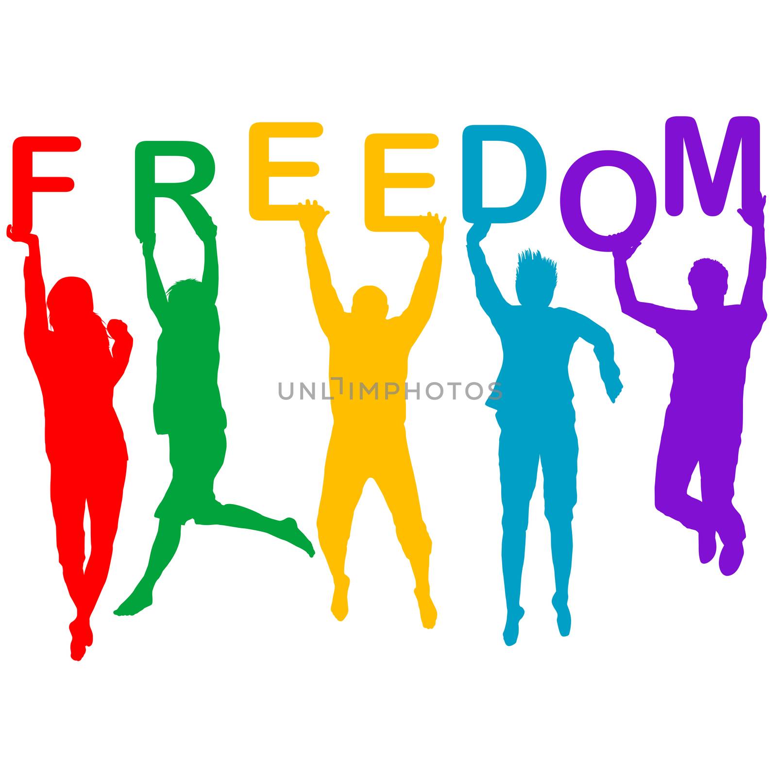 Freedom concept with people jumping silhouettes