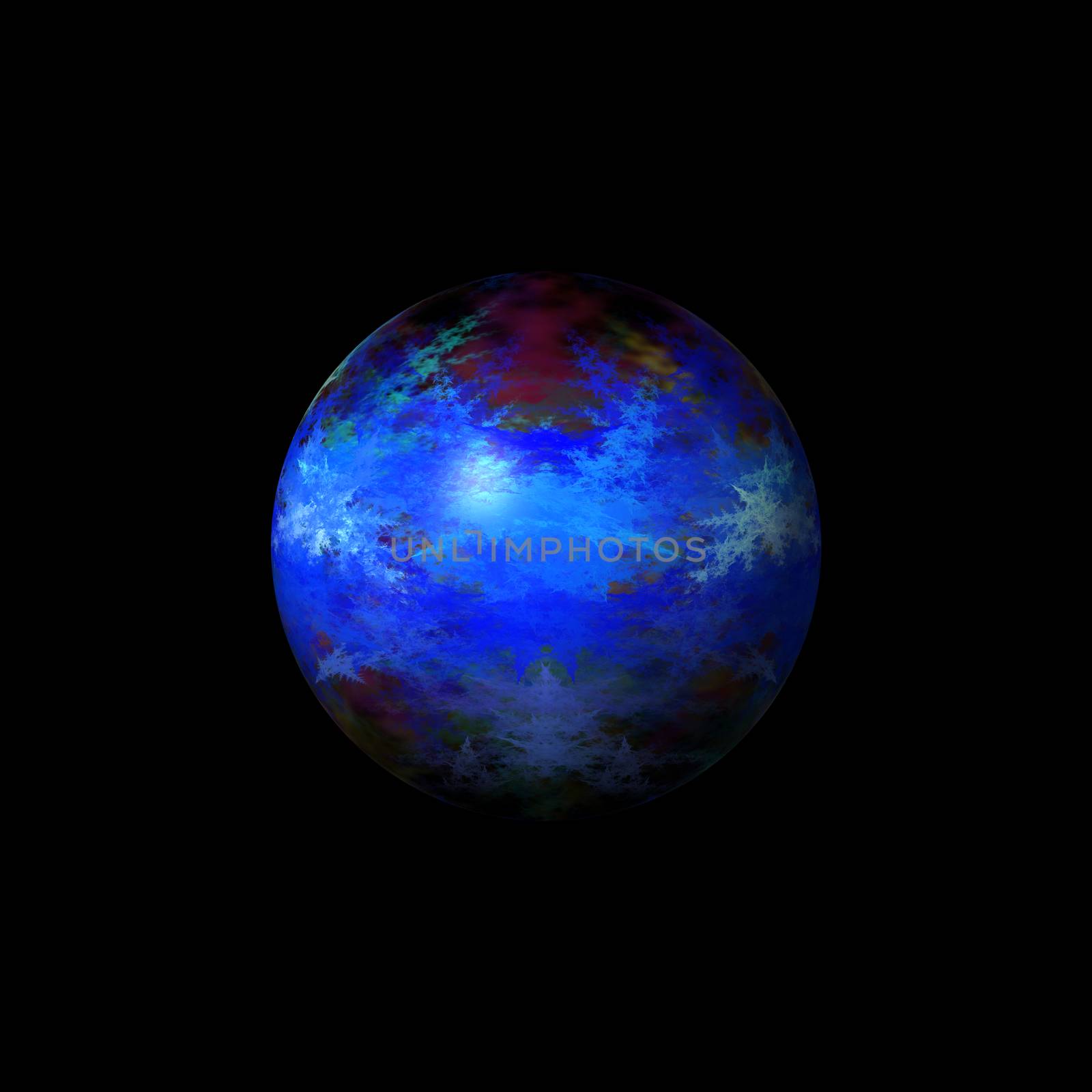 Blue color fractal globe on a black background.