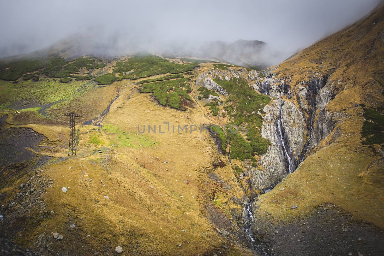 Georgian nature tourism waterfall in mountains by Kor