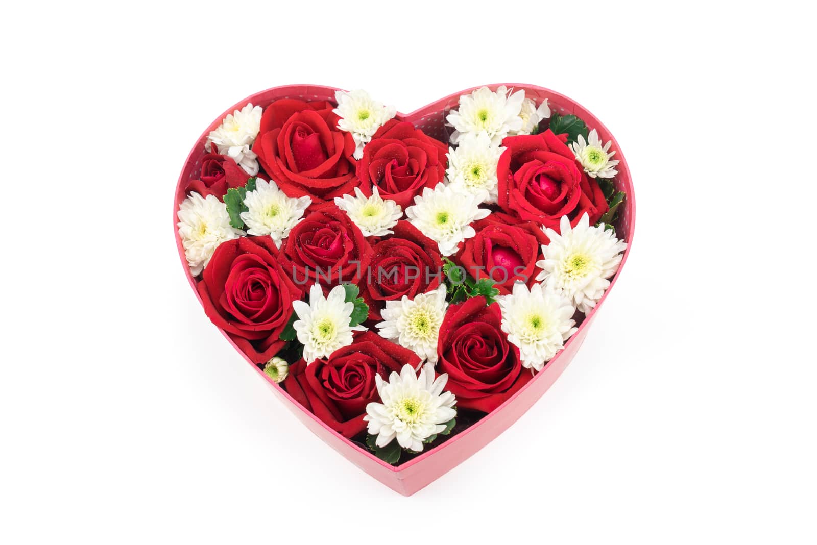 Roses and carnations held in the heart shape box by iamway