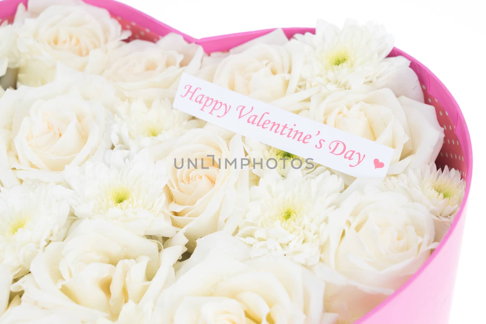 White roses and pearl and diamond held in the heart shape box by iamway