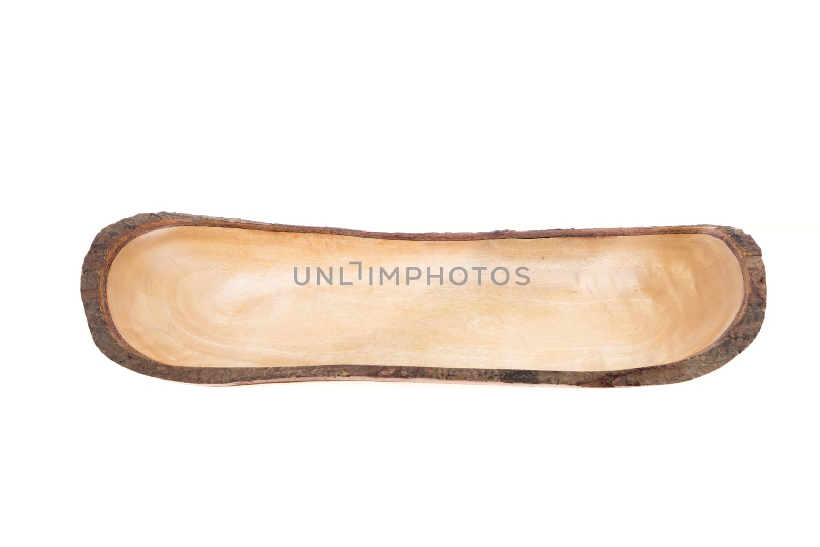 Container, tray, nut shell shape made of wood, isolated on white background