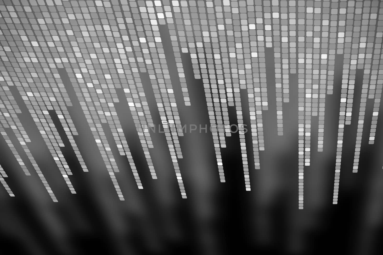 matrix made of square polkadots, black and white background, perspective