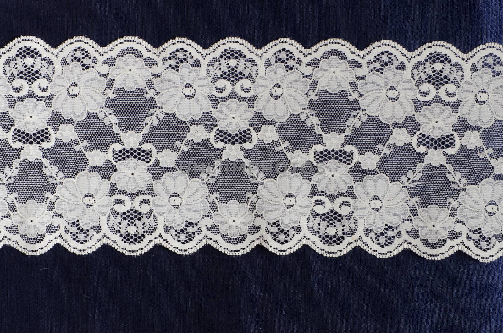 floral lace on the blue silk satin fabric by sarkao