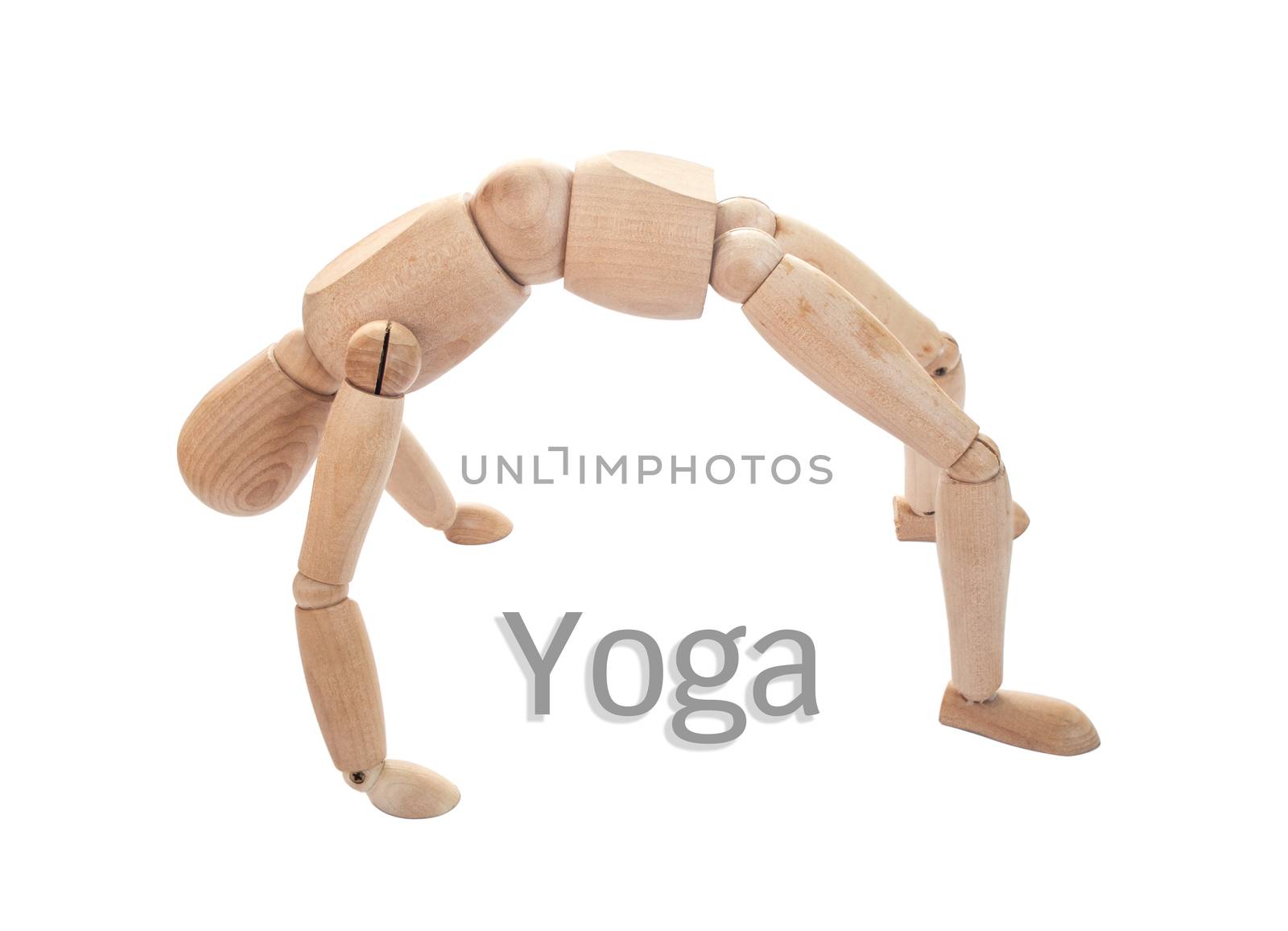 Isolated wooden figure on back bend pose by hadkhanong