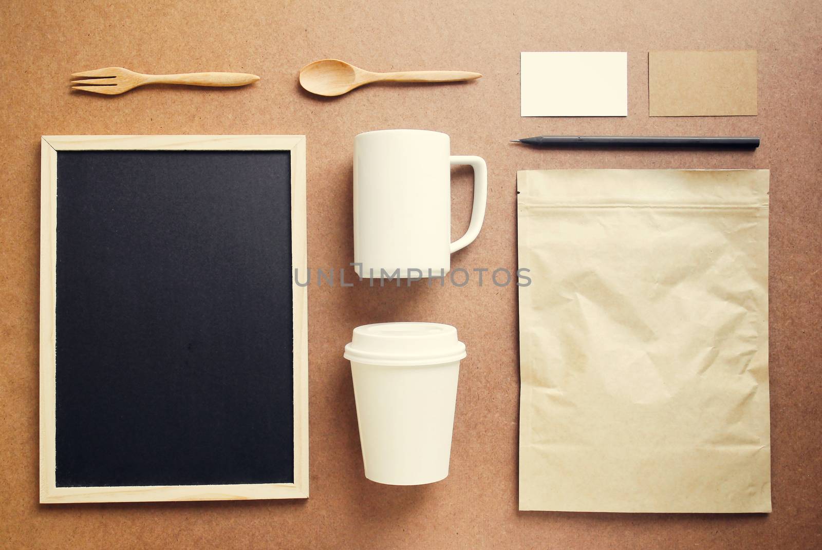 Coffee identity branding mockup set with retro filter effect