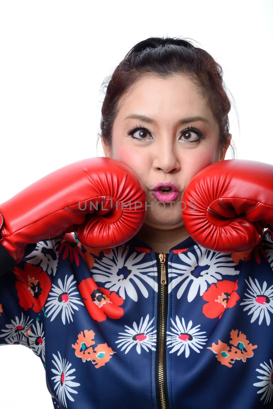 squint eyed crazy woman in boxing gloves  by numskyman