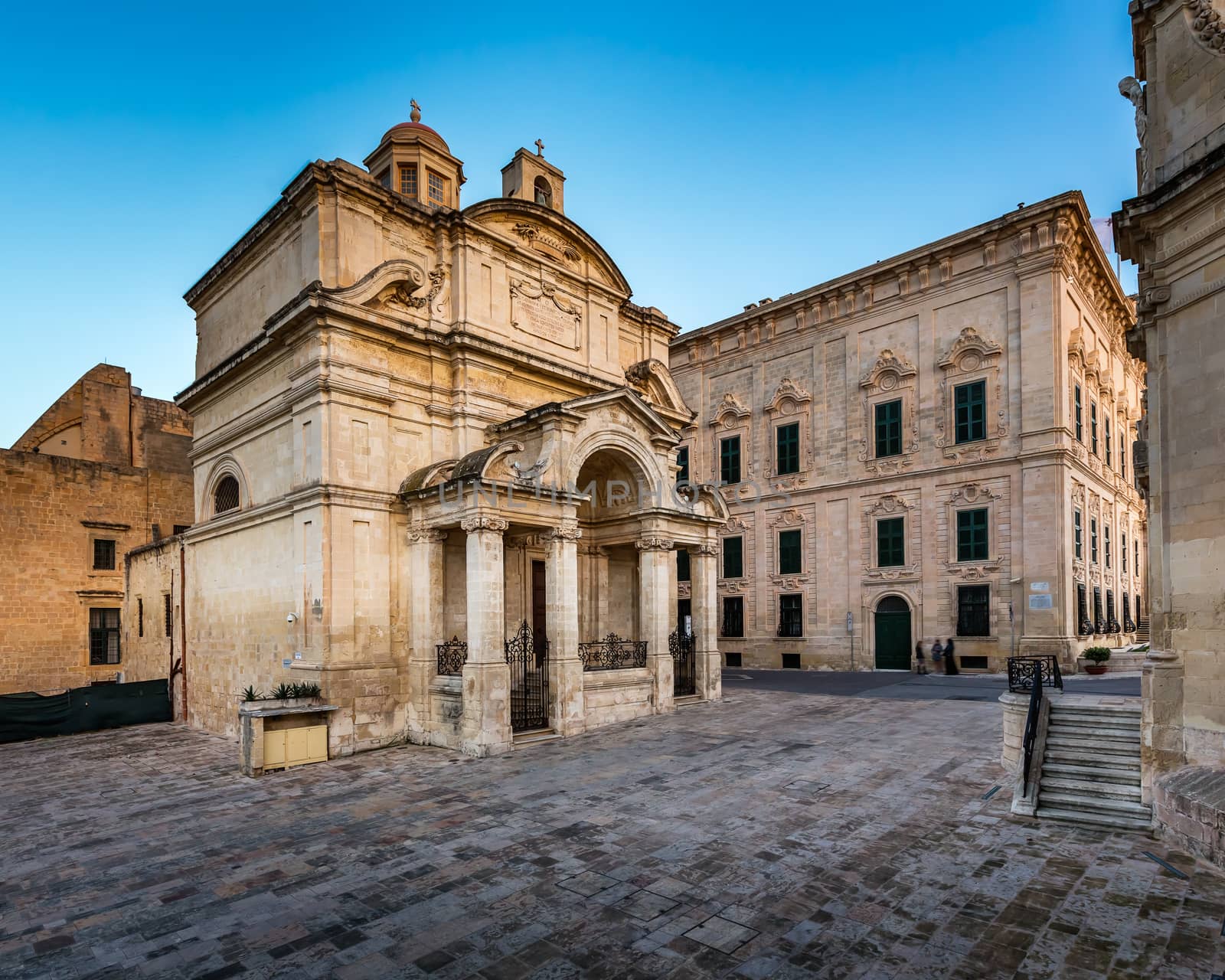 Saint Catherine of Italy Church and Jean Vallette Pjazza in the Evening, Vallette, Malta