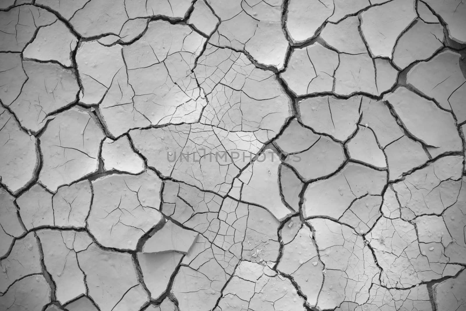 cracked soil ground, drought land so long waterless, close-up, black and white