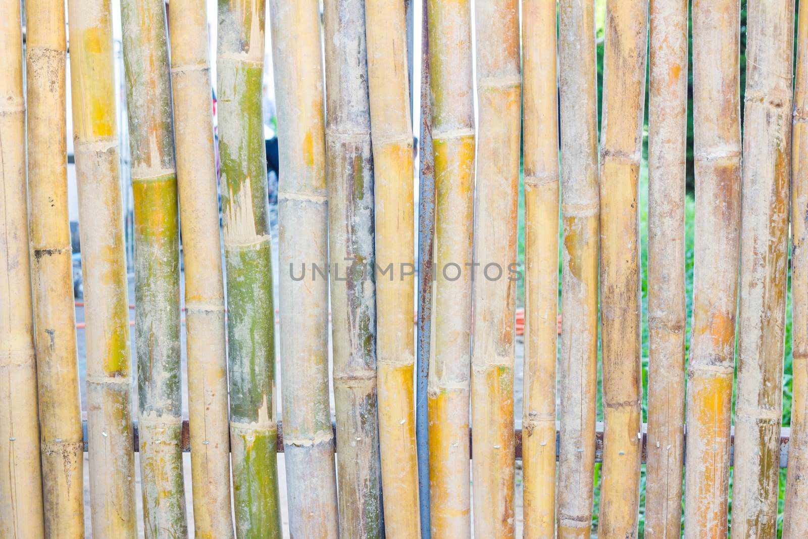 close-up of bamboo fence background in the park, outdoor