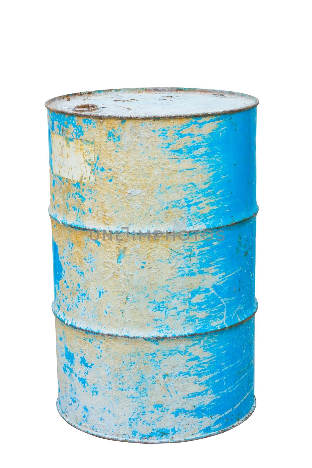 Old blue barrel isolated on white background