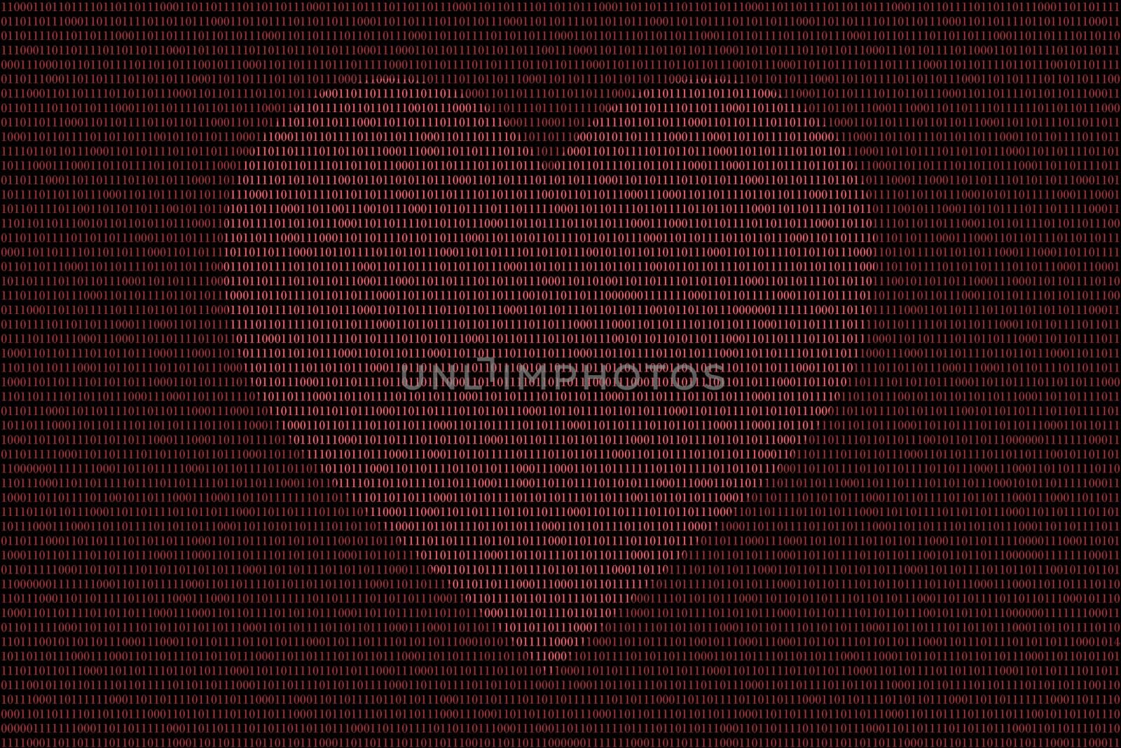 red binary computer code background, with love heart symbol sign.