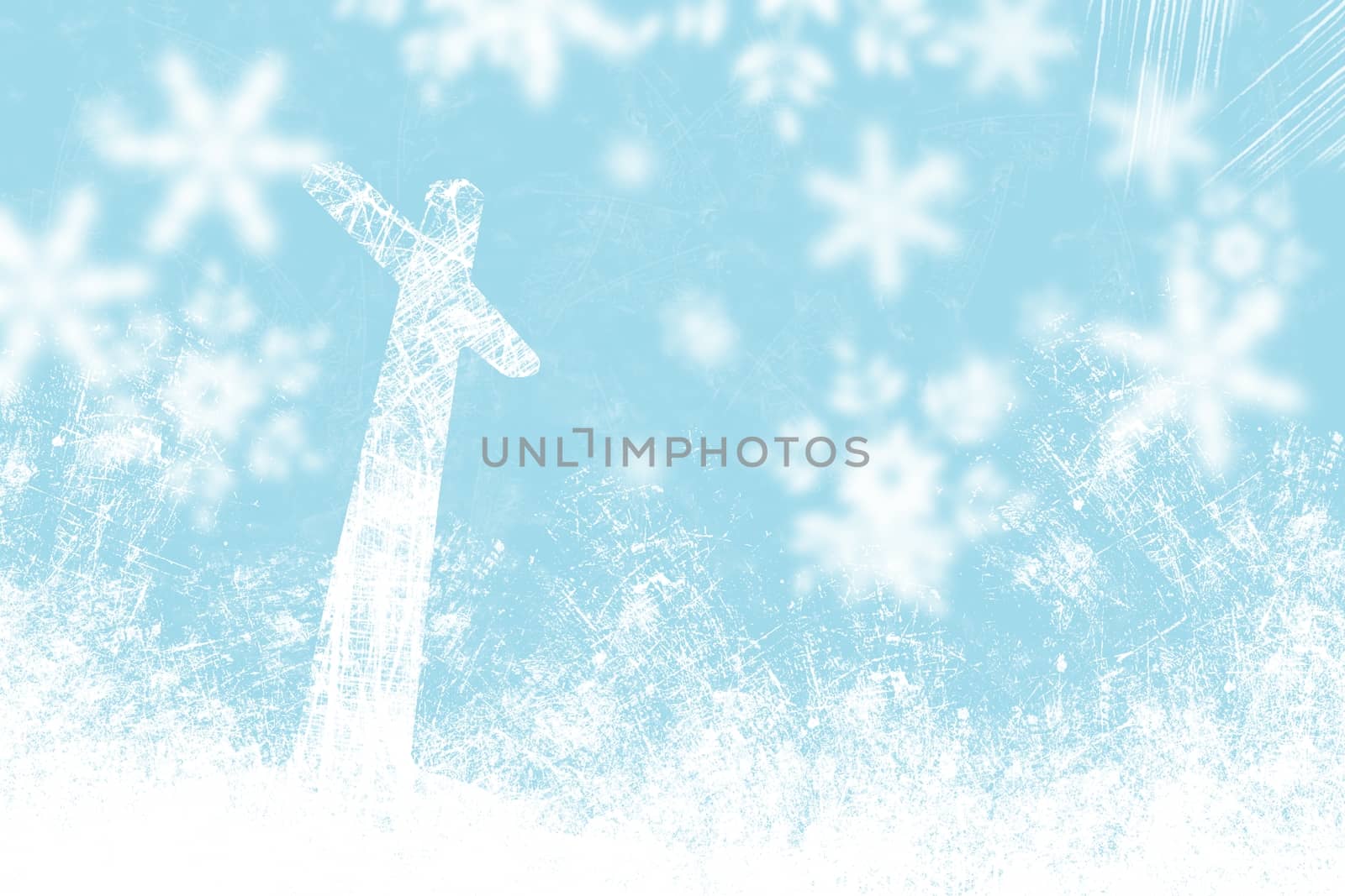 Christmas blue background snowflakes and light with cross