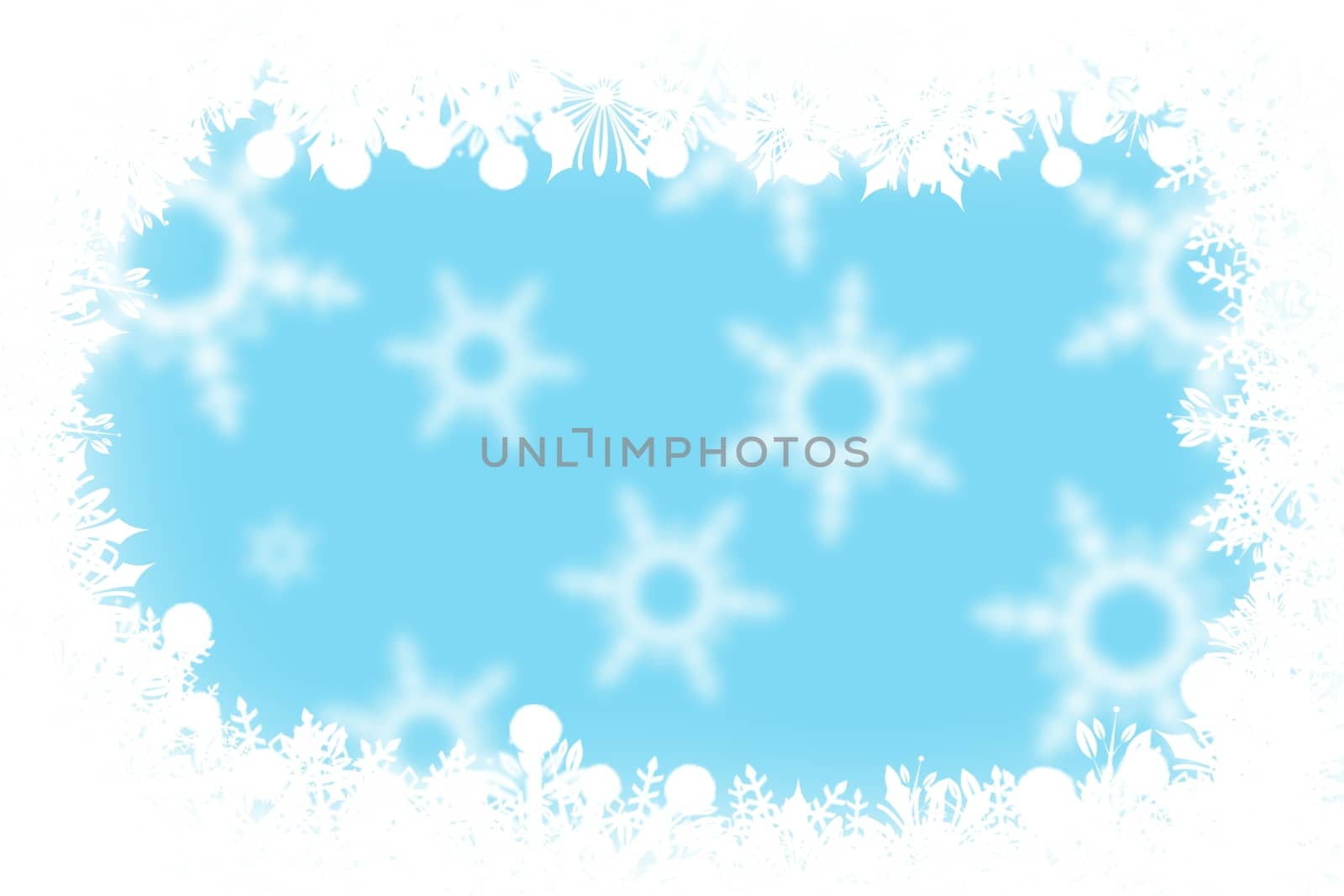 Christmas blue background snowflakes and light with frame