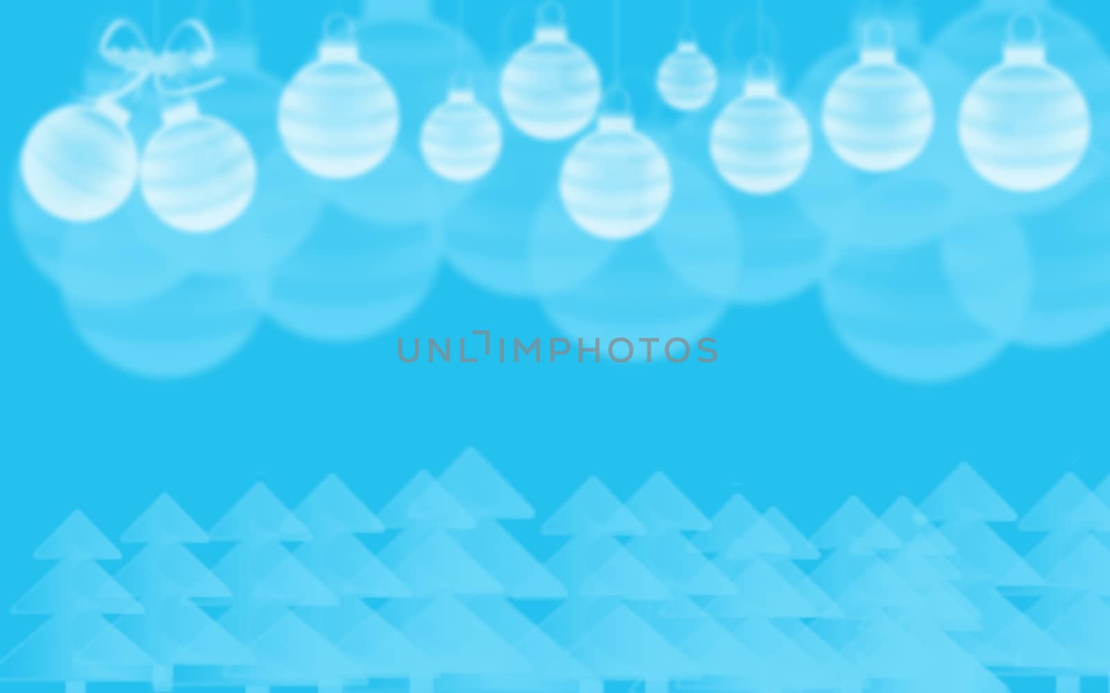 Christmas blue background of palm tree and balls.