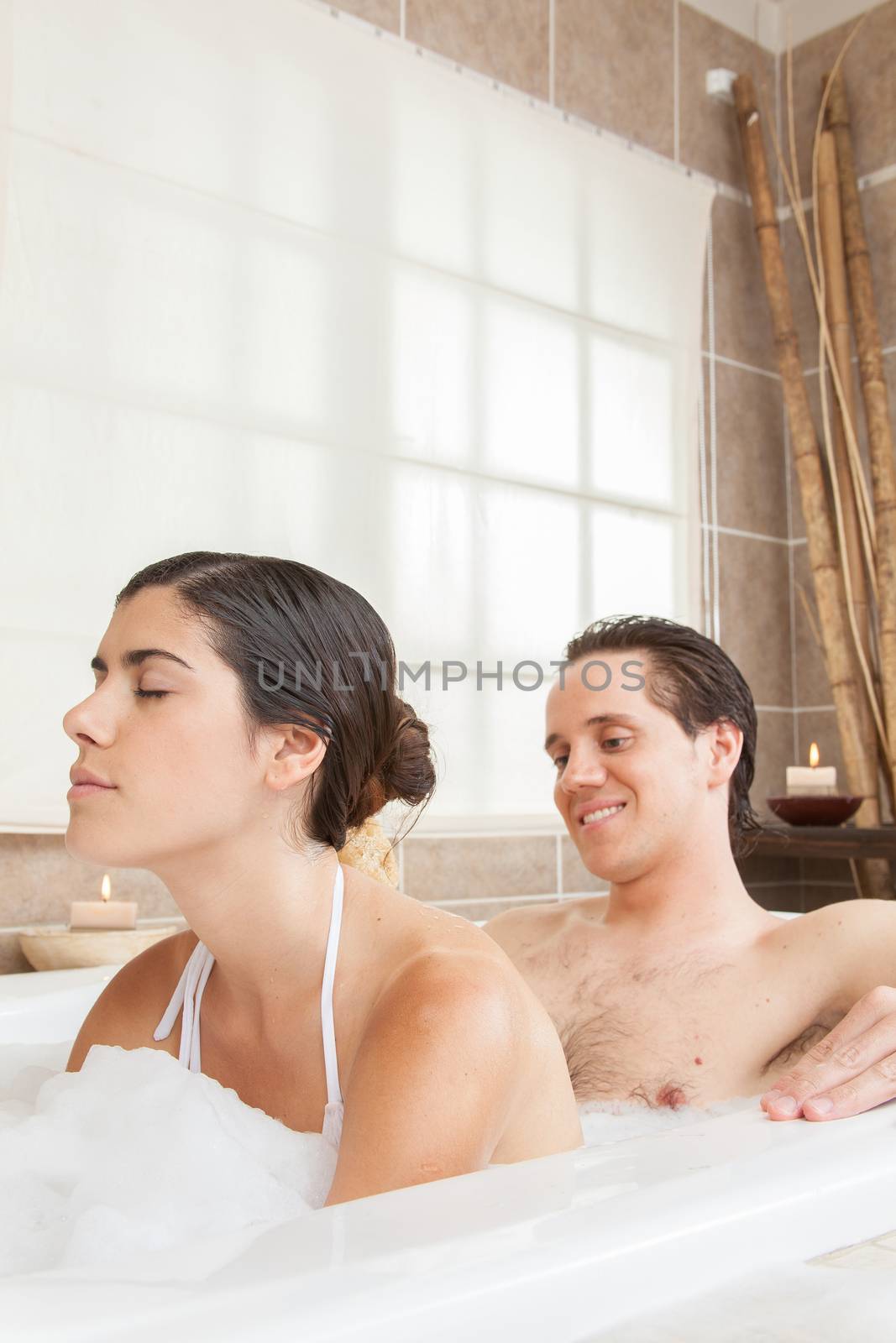 Man soaping his wife