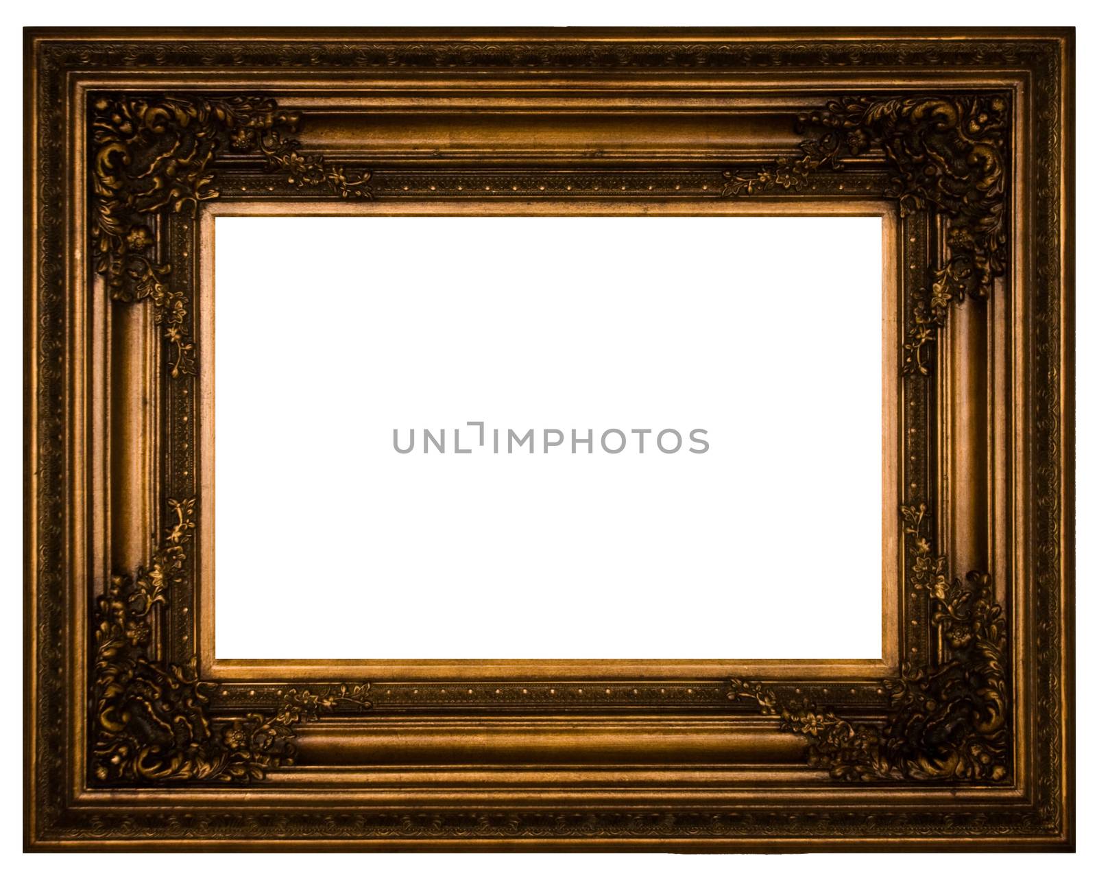 Antique retro frame for artwork from gold isolated